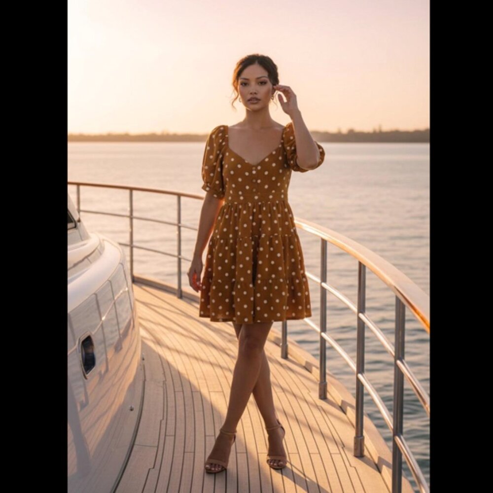 Blu Pepper Rust Orange Polka Dot Tiered Midi Dress – Size S 🍂🤍✨